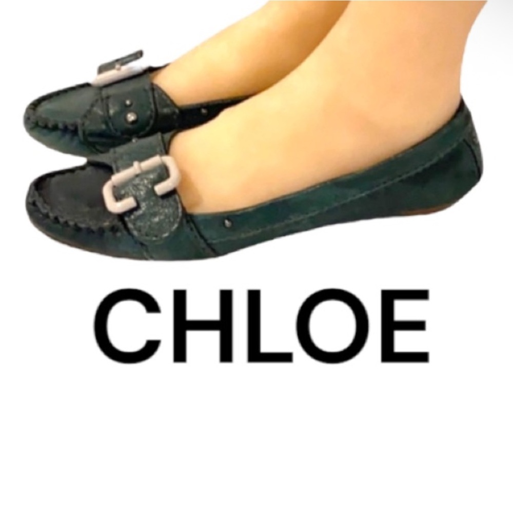 Authentic Chloe designer Hunter green leather flats loafers sz 9 - Picture 2 of 14